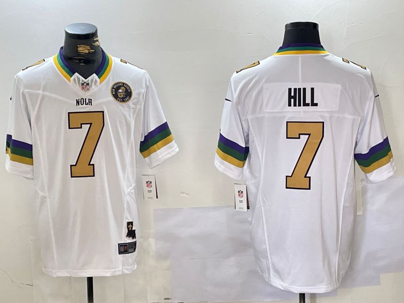 Men New Orleans Saints 7 Hill White Three generations 2024 Nike Vapor Limited NFL Jersey style 3